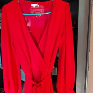 Red Long Sleeve Wrap Dress